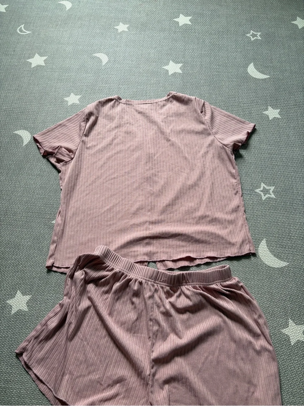 SHEIN Dusty Pink Ribbed Short-Sleeve Button Pajama Set